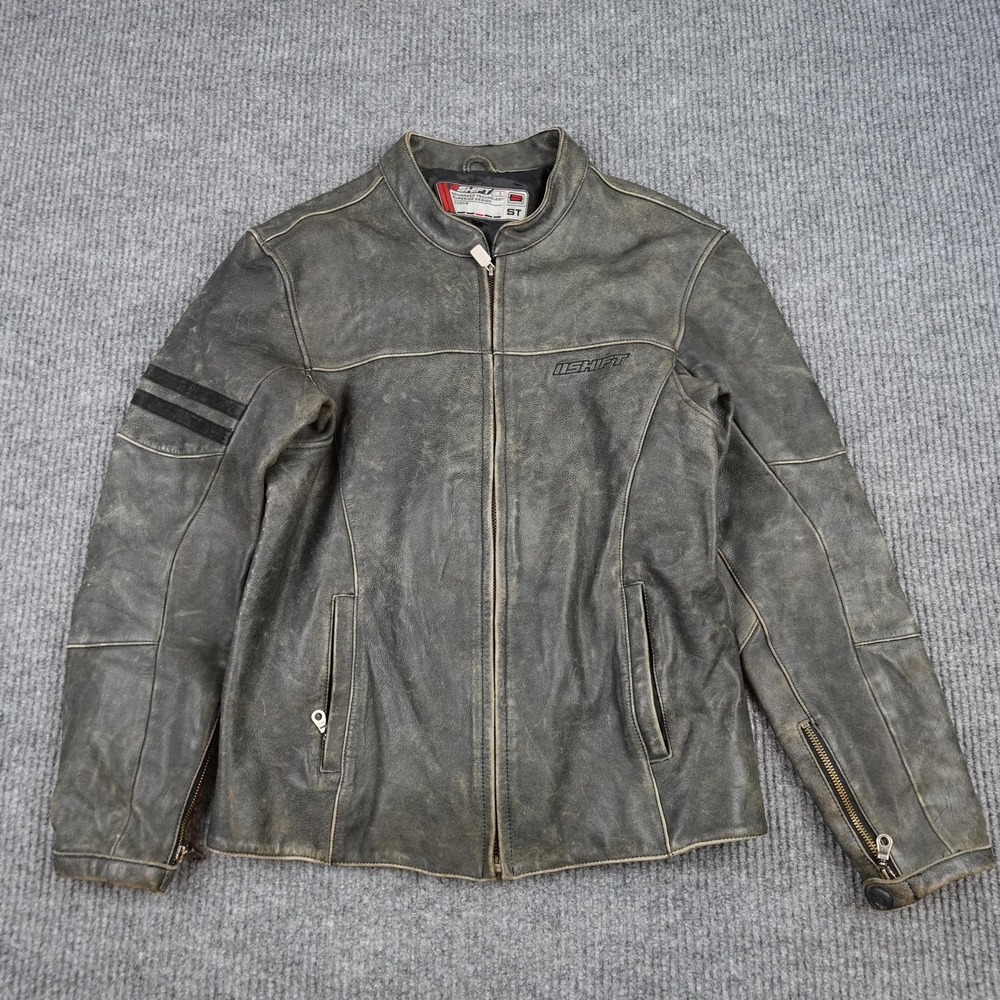 Shift ST Leather Jacket Mens Large Gray Motorcycle Full Zip Biker Riding Lined